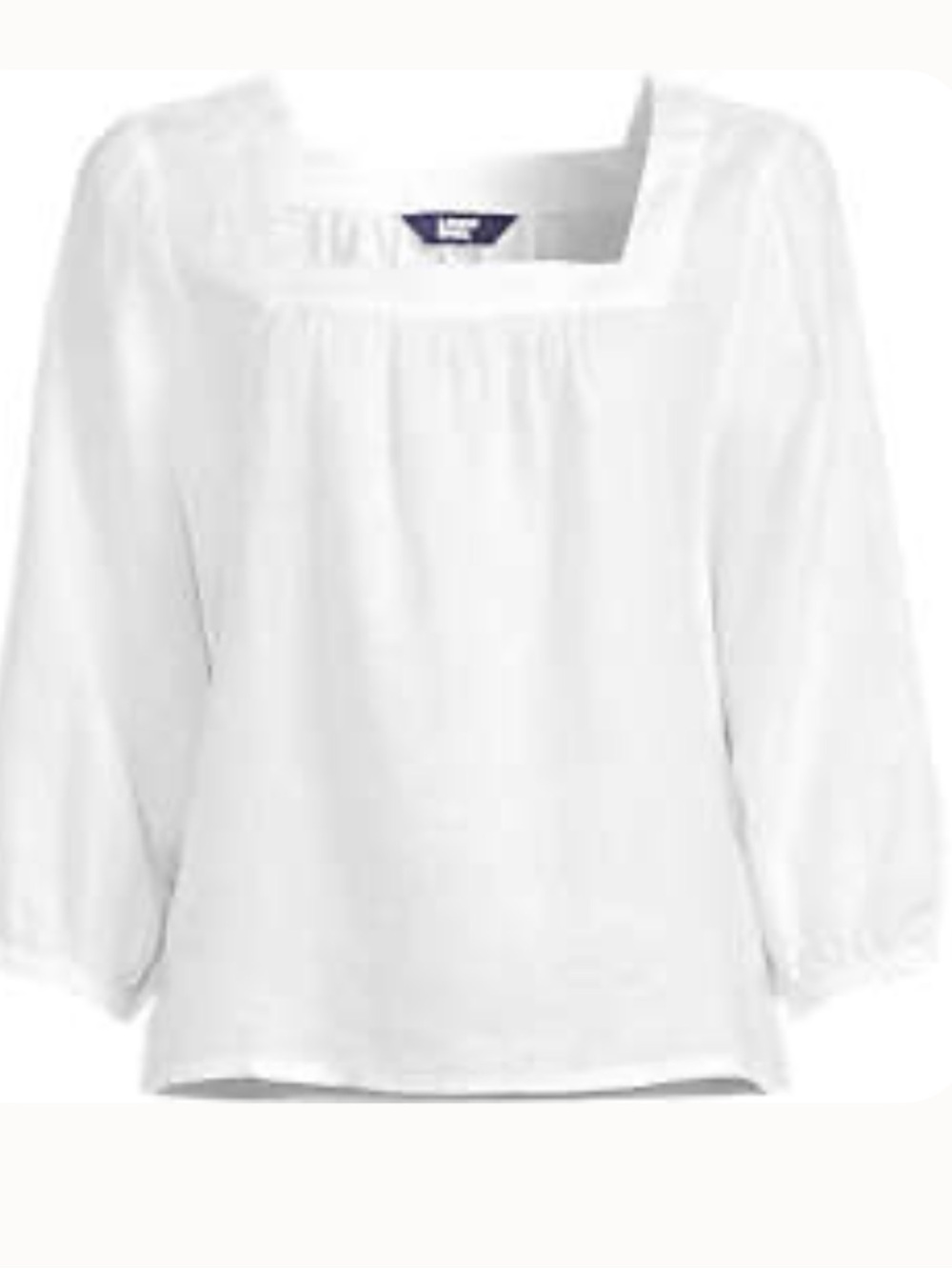 Lands' End White Linen Square Neck 3Q Sleeve Top L